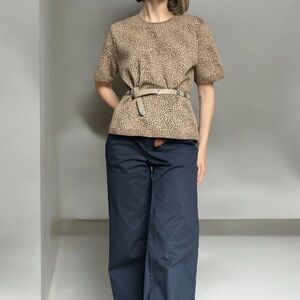 Vintage Talbots Animal Print Knit Sweater Top XL Wool Cotton Crewneck NWT Italy